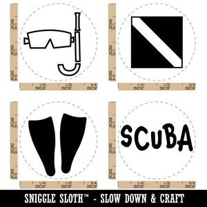 Scuba Diving Diver Flag Snorkel Mask Fins Rubber Stamp Set for Stamping Crafting Planners
