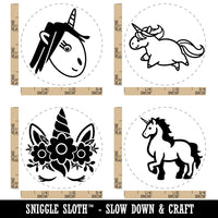 Mythical Unicorn Face Elegant Running Doodle Rubber Stamp Set for Stamping Crafting Planners