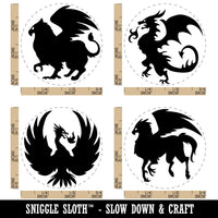 Mythical Creature Silhouettes Griffin Dragon Hippogriff Phoenix Rubber Stamp Set for Stamping Crafting Planners