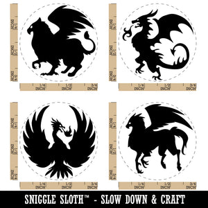 Mythical Creature Silhouettes Griffin Dragon Hippogriff Phoenix Rubber Stamp Set for Stamping Crafting Planners