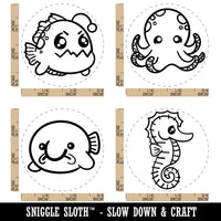 Kawaii Ocean Octopus Anglerfish Seahorse Blobfish Rubber Stamp Set for Stamping Crafting Planners