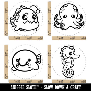Kawaii Ocean Octopus Anglerfish Seahorse Blobfish Rubber Stamp Set for Stamping Crafting Planners