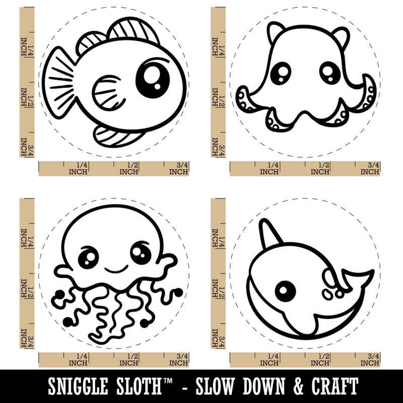 Kawaii Ocean Narwhal Jellyfish Octopus Fish Rubber Stamp Set for Stamping Crafting Planners