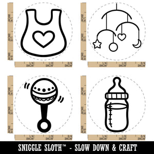 Baby Shower Rattle Bottle Bib Mobile Rubber Stamp Set for Stamping Crafting Planners