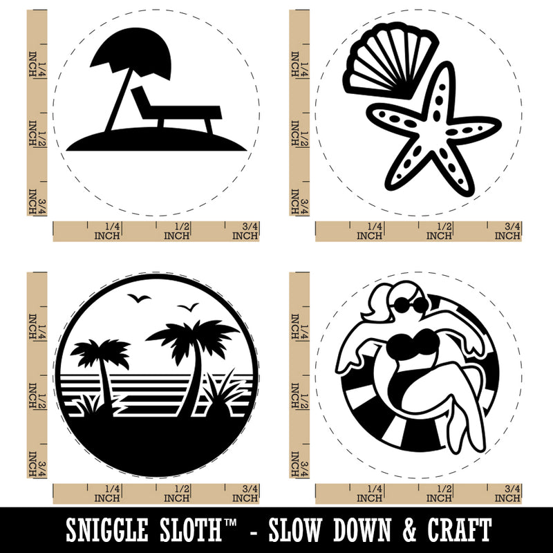 Tropical Beach Palm Trees Lounge Chair Starfish Rubber Stamp Set for Stamping Crafting Planners