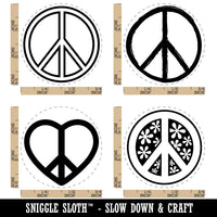 Peace Sign Symbols Sketch Outline Flowers Rubber Stamp Set for Stamping Crafting Planners