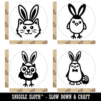 Easter Bunny Ear Animals Cat Penguin Owl Chick Rubber Stamp Set for Stamping Crafting Planners