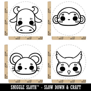 Cute Kawaii Style Animals Bull Monkey Mouse Owl Rubber Stamp Set for Stamping Crafting Planners