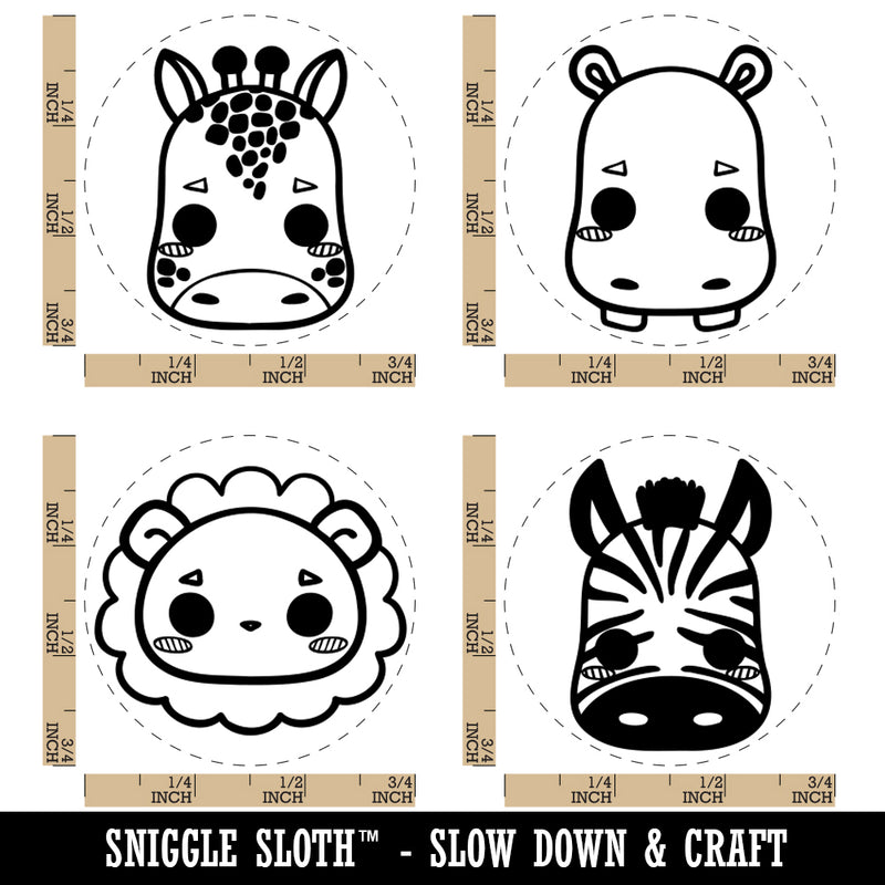 Cute Kawaii Style African Animals Lion Zebra Hippo Giraffe Rubber Stamp Set for Stamping Crafting Planners