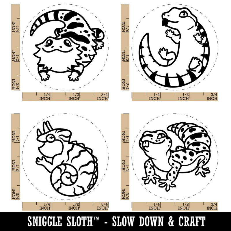 Fat Cute Lizards Gecko Chameleon Skink Bearded Dragon Rubber Stamp Set for Stamping Crafting Planners