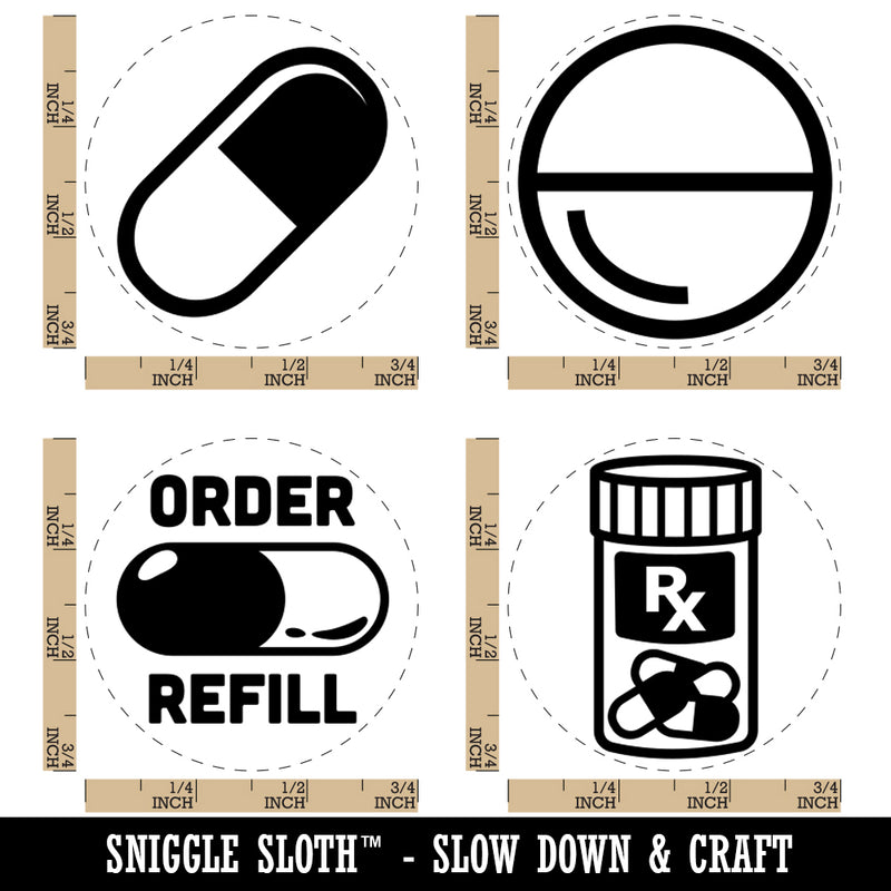 Pill Medicine Prescription Medication Reminder Symbols Rubber Stamp Set for Stamping Crafting Planners