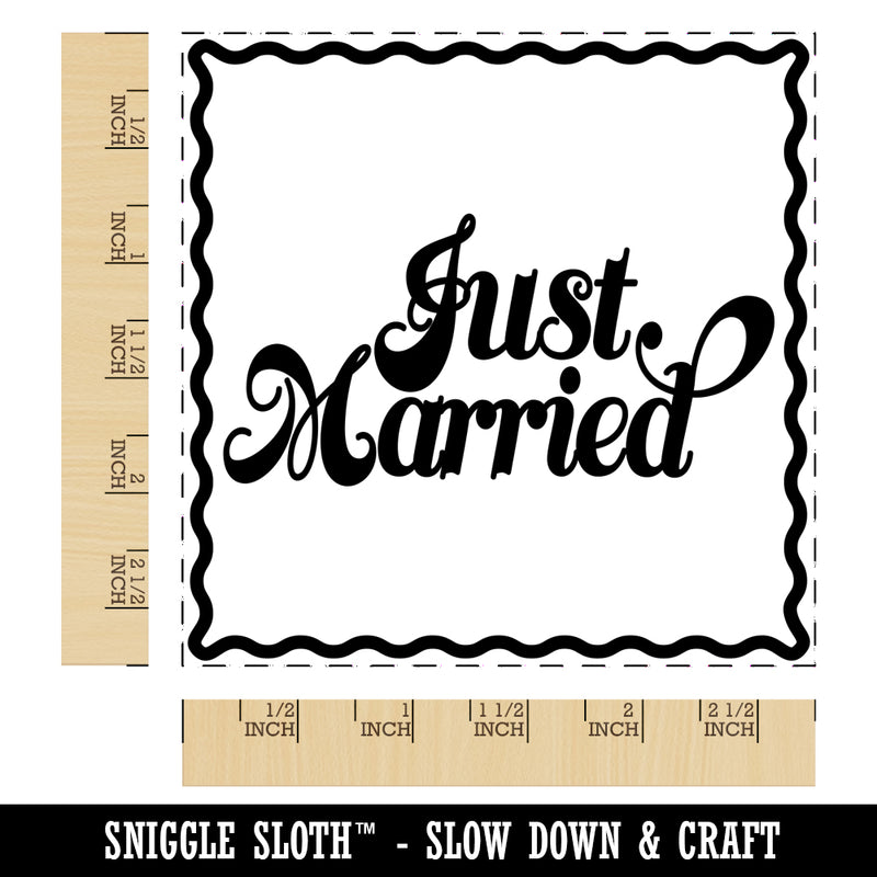 Just Married Elegant Text Square Rubber Stamp for Stamping Crafting