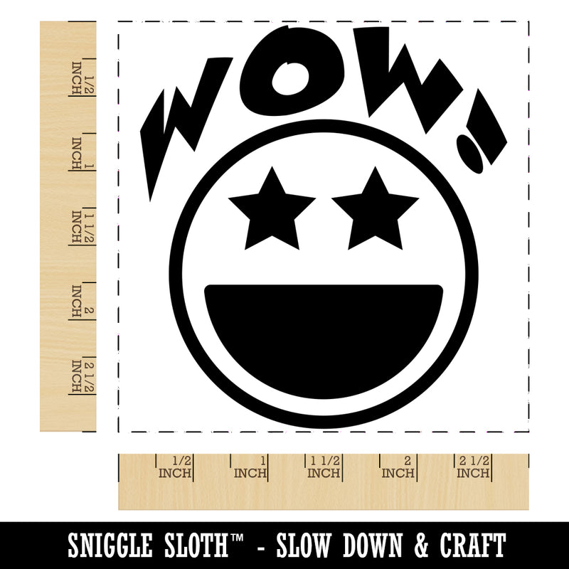 Wow with Happy Face Star Eyes Teacher Motivation Square Rubber Stamp for Stamping Crafting