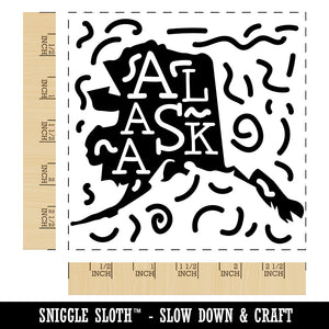 Alaska State with Text Swirls Square Rubber Stamp for Stamping Crafting