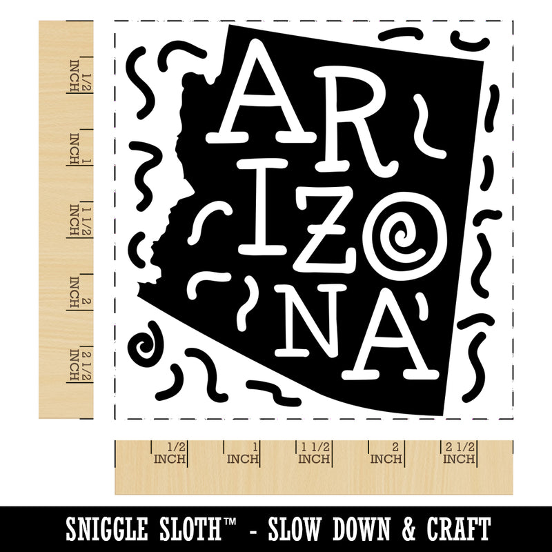 Arizona State with Text Swirls Square Rubber Stamp for Stamping Crafting