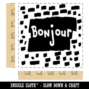 Bonjour Hello French Doodle Square Rubber Stamp for Stamping Crafting
