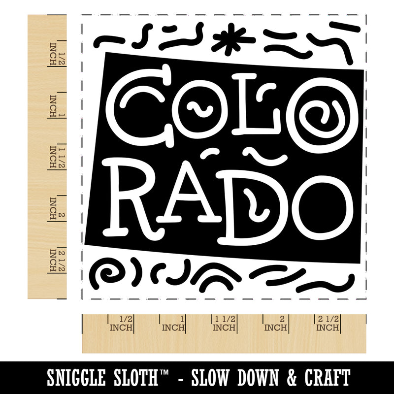 Colorado State with Text Swirls Square Rubber Stamp for Stamping Crafting