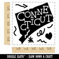 Connecticut State with Text Swirls Square Rubber Stamp for Stamping Crafting