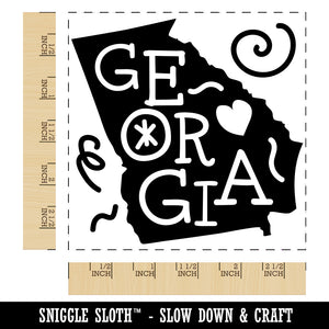 Georgia State with Text Swirls Square Rubber Stamp for Stamping Crafting