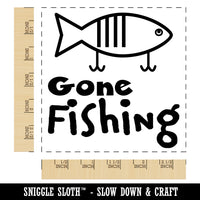 Gone Fishing Lure Fun Text Square Rubber Stamp for Stamping Crafting