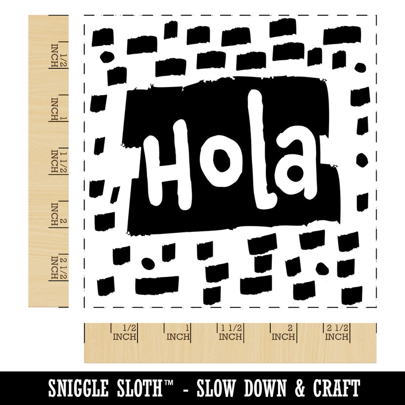 Hola Hello Spanish Doodle Square Rubber Stamp for Stamping Crafting