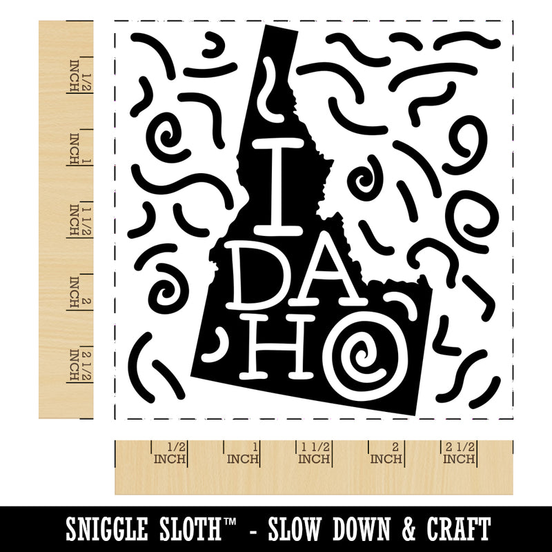 Idaho State with Text Swirls Square Rubber Stamp for Stamping Crafting