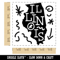 Illinois State with Text Swirls Square Rubber Stamp for Stamping Crafting