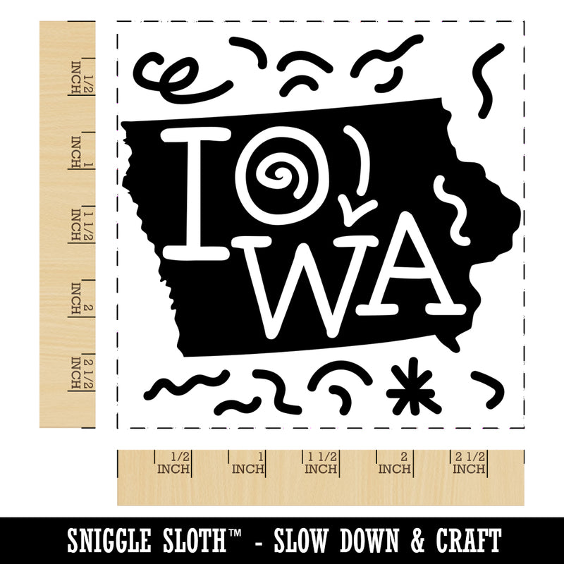 Iowa State with Text Swirls Square Rubber Stamp for Stamping Crafting