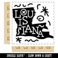 Louisiana State with Text Swirls Square Rubber Stamp for Stamping Crafting