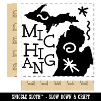 Michigan State with Text Swirls Square Rubber Stamp for Stamping Crafting