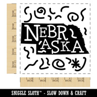 Nebraska State with Text Swirls Square Rubber Stamp for Stamping Crafting