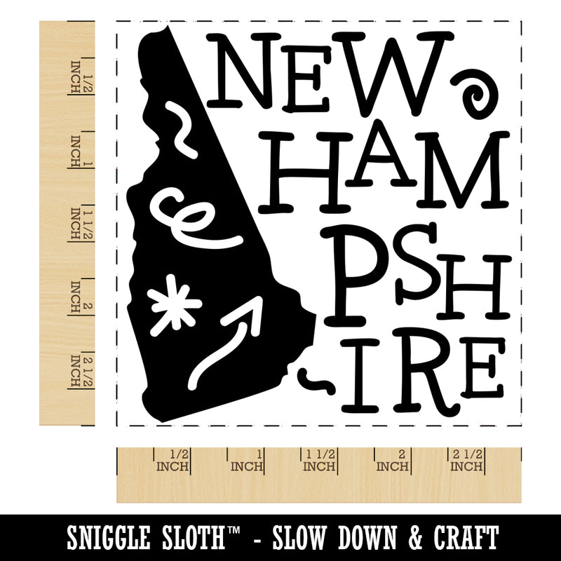 New Hampshire State with Text Swirls Square Rubber Stamp for Stamping Crafting