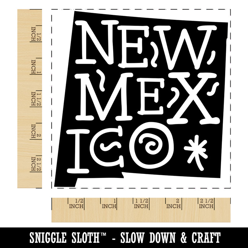 New Mexico State with Text Swirls Square Rubber Stamp for Stamping Crafting