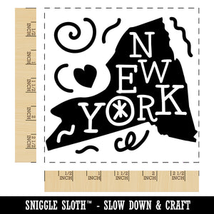 New York State with Text Swirls Square Rubber Stamp for Stamping Crafting