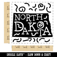 North Dakota State with Text Swirls Square Rubber Stamp for Stamping Crafting