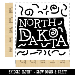 North Dakota State with Text Swirls Square Rubber Stamp for Stamping Crafting