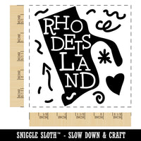 Rhode Island with Text Swirls Square Rubber Stamp for Stamping Crafting