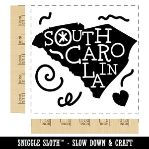 South Carolina State with Text Swirls Square Rubber Stamp for Stamping Crafting