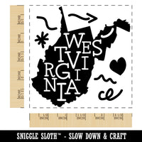 West Virginia State with Text Swirls Square Rubber Stamp for Stamping Crafting