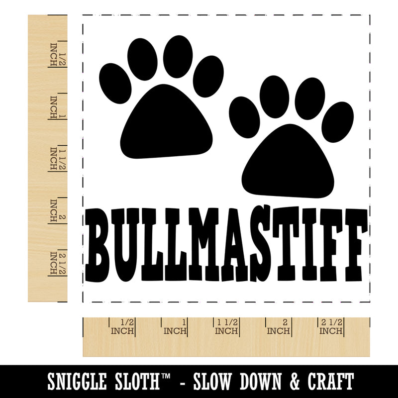 Bullmastiff Dog Paw Prints Fun Text Square Rubber Stamp for Stamping Crafting