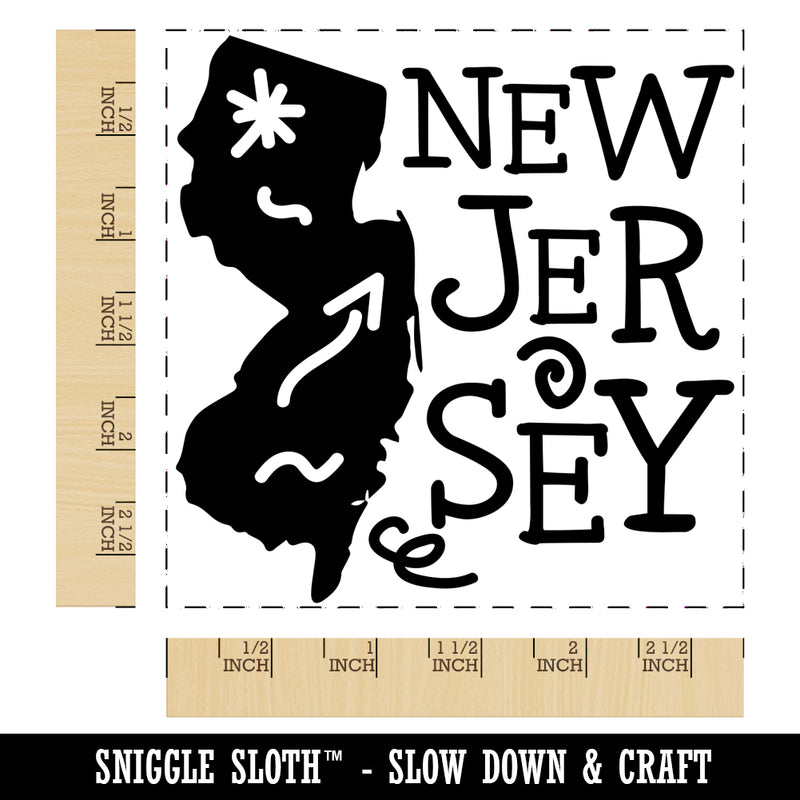 New Jersey State with Text Swirls Square Rubber Stamp for Stamping Crafting
