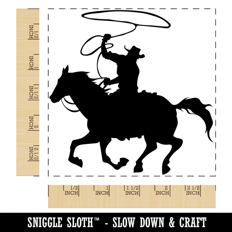 Cowboy on Horseback With Lasso Square Rubber Stamp for Stamping Crafting