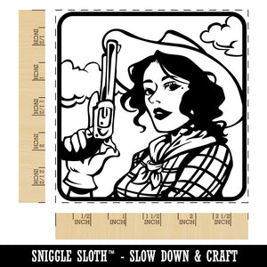 Cowgirl with Gun Square Rubber Stamp for Stamping Crafting