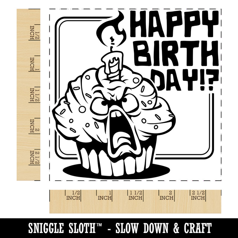 Happy Birthday Horrified Cupcake Square Rubber Stamp for Stamping Crafting