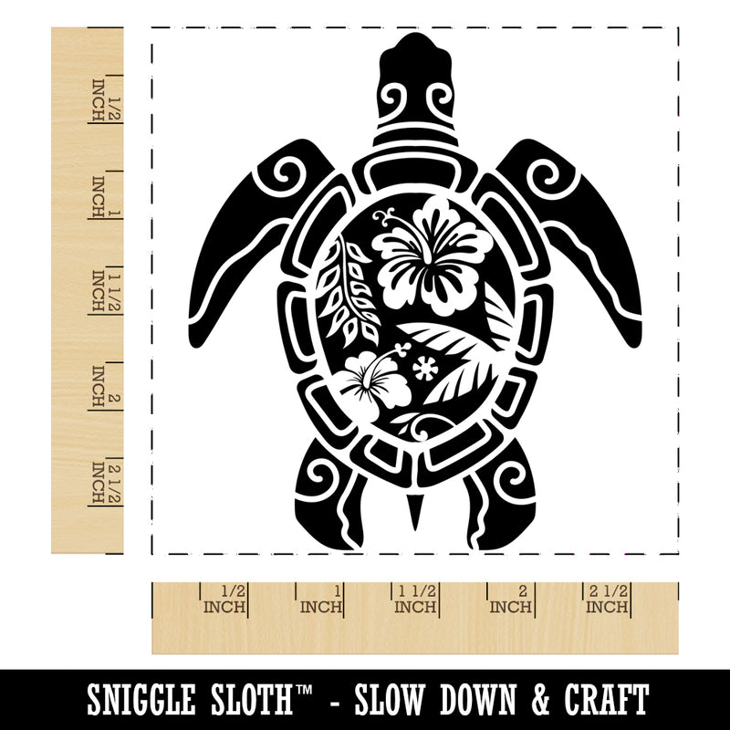 Tribal Hibiscus Sea Turtle Square Rubber Stamp for Stamping Crafting