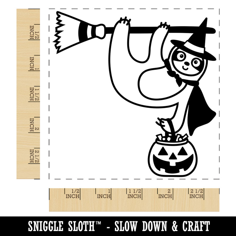 Halloween Sloth Witch and Broom Square Rubber Stamp for Stamping Crafting