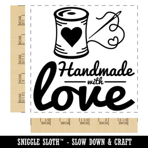 Handmade With Love Sew Sewing Thread Spool Square Rubber Stamp for Stamping Crafting