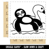 Sloth on Swan Pool Floaty Square Rubber Stamp for Stamping Crafting