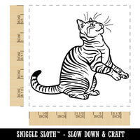 Playful Tabby Cat Domestic Shorthair Square Rubber Stamp for Stamping Crafting