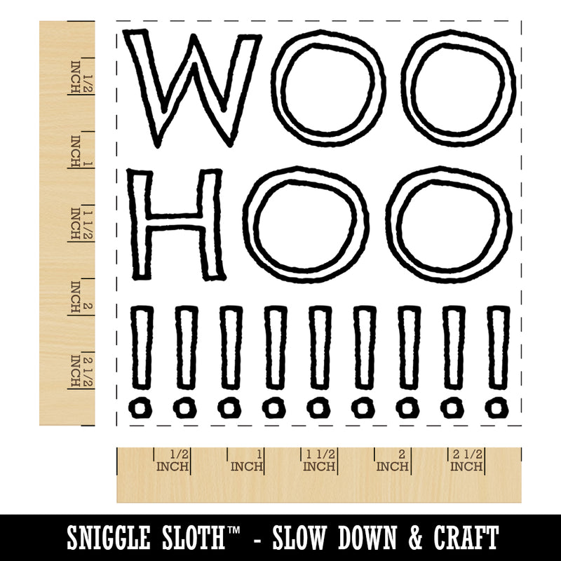 Woo Hoo Outline Fun Text Square Rubber Stamp for Stamping Crafting